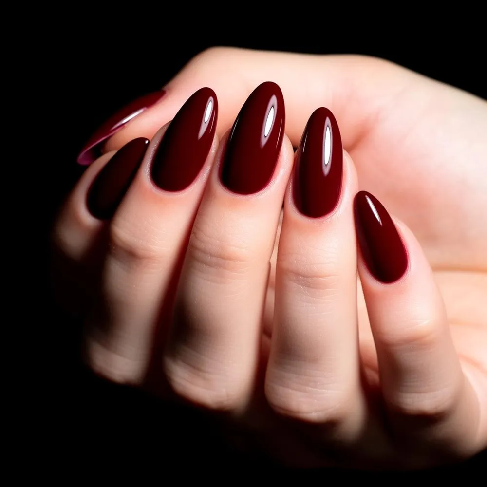 Oxblood almond gel nails
